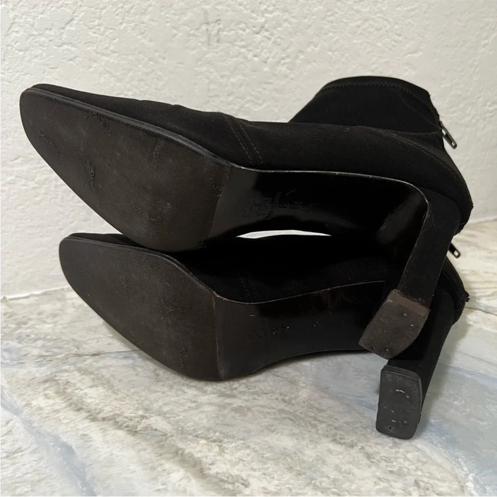 DKNY Dark Brown Stretchy Sock Bootie back zip square toe  made in Spain 8